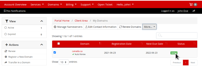 Click Domain Row